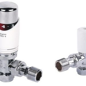 Drayton TRV4 15mm x 1/2" White/Chrome Angled & L/S  Thermostatic Radiator Valve & Lockshield