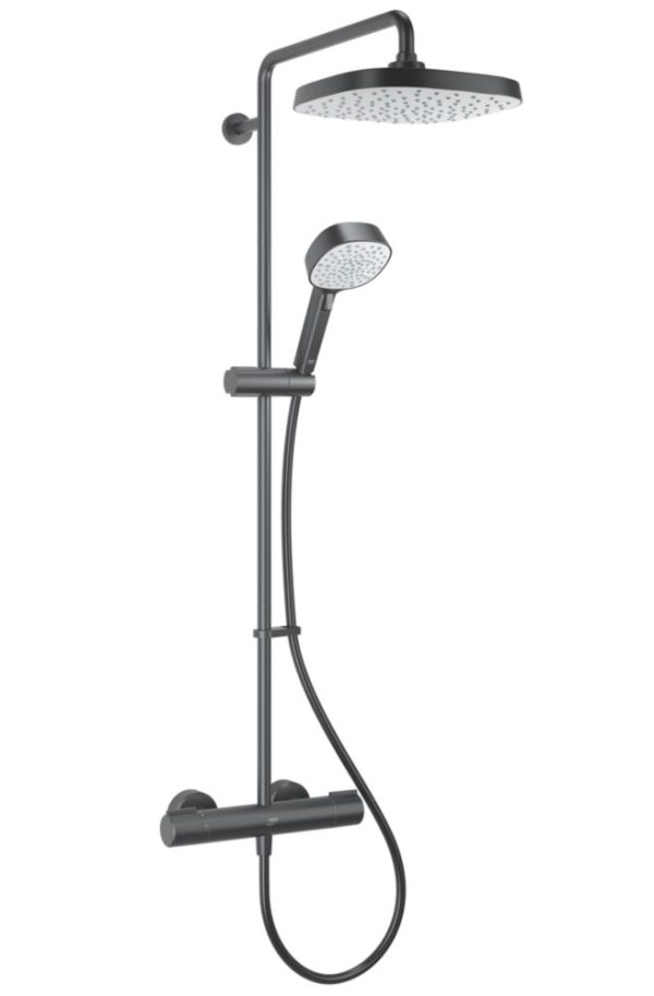 Mira Atom Dual Outlet Rear-Fed Exposed Matt Black Thermostatic Mixer Shower