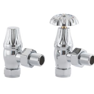 Arroll UK-10 15mm x 1/2" Chrome Angled & L/S Traditional Manual Radiator Valve & Lockshield