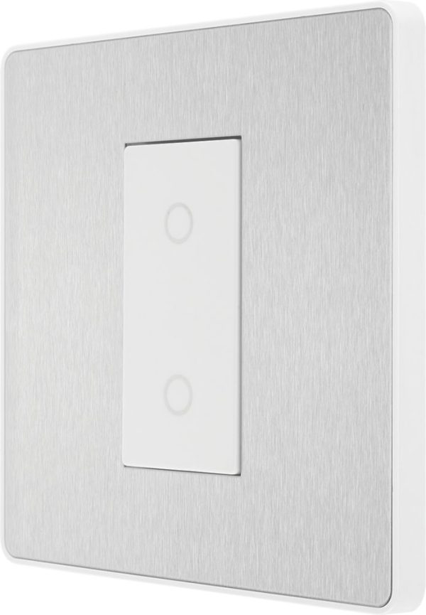 British General Evolve 1-Gang 2-Way LED Single Secondary Trailing Edge Touch Dimmer Switch  Brushed Steel with White Inserts