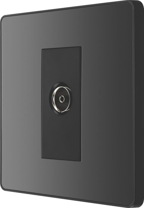 British General Evolve 1-Gang Coaxial TV / FM Socket Black Chrome with Black Inserts