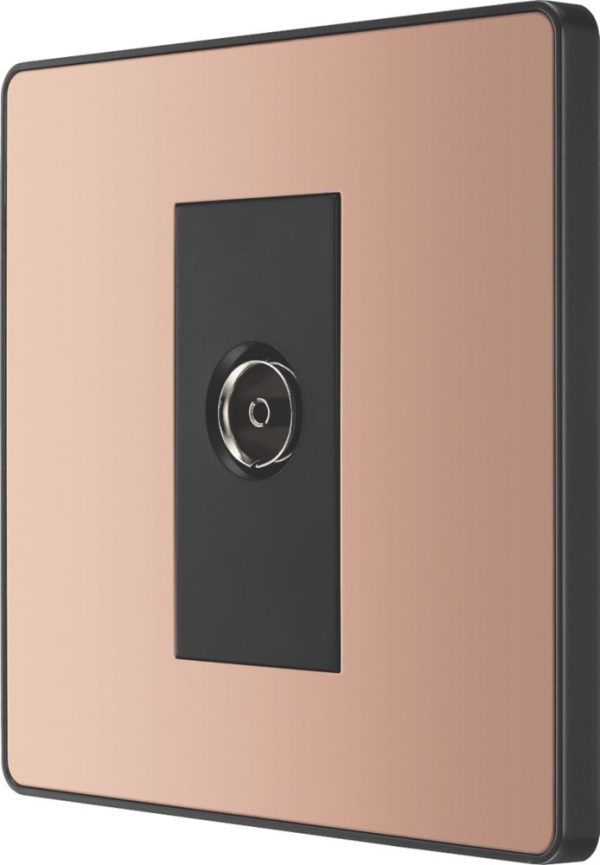 British General Evolve 1-Gang Coaxial TV / FM Socket Copper with Black Inserts
