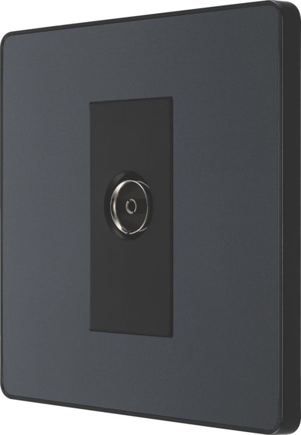 British General Evolve 1-Gang Coaxial TV / FM Socket Grey with Black Inserts