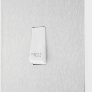 British General Evolve 10A 1-Gang 1-Way Press Switch Brushed Steel with White Inserts