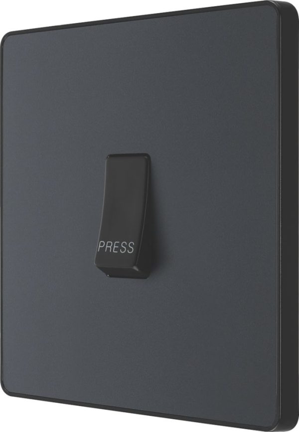 British General Evolve 10A 1-Gang 1-Way Press Switch Grey with Black Inserts