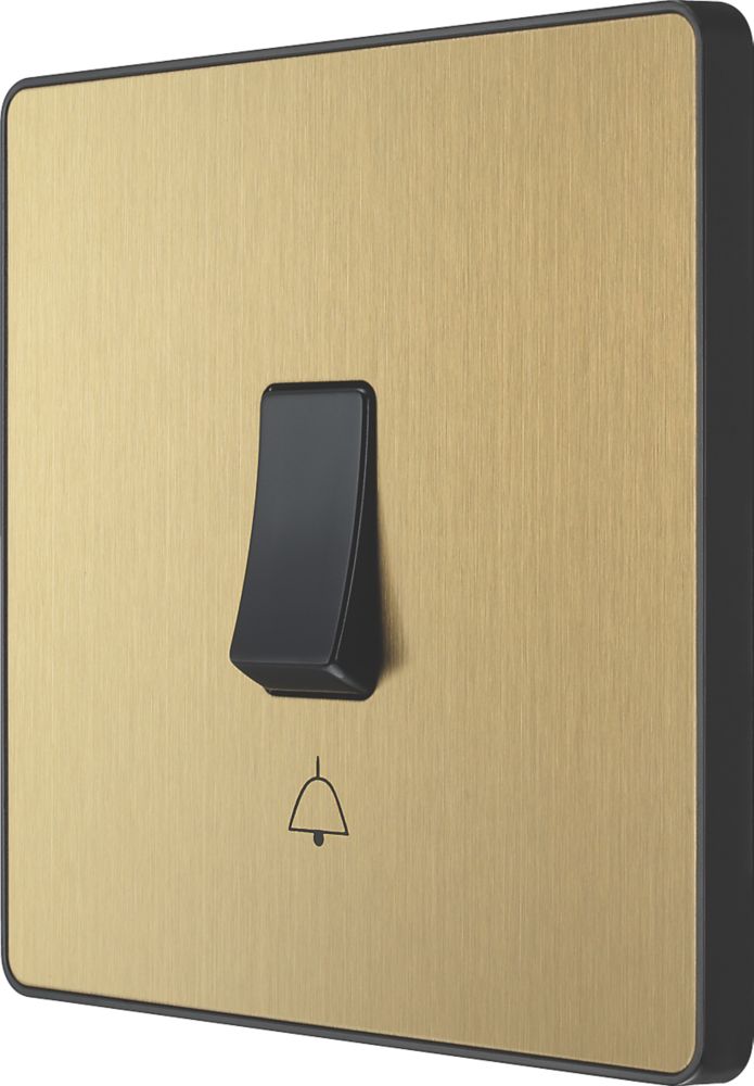 British General Evolve 10A 1-Gang 1-Way Press Switch Satin Brass with Black Inserts