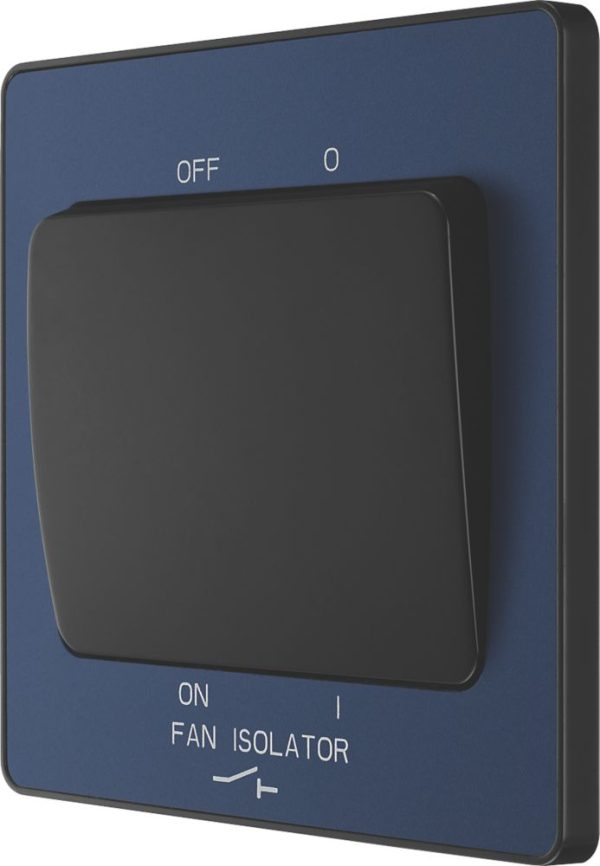British General Evolve 10A 1-Gang 3-Pole Fan Isolator Switch Blue  with Black Inserts