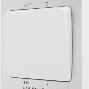 British General Evolve 10A 1-Gang 3-Pole Fan Isolator Switch Brushed Steel  with White Inserts