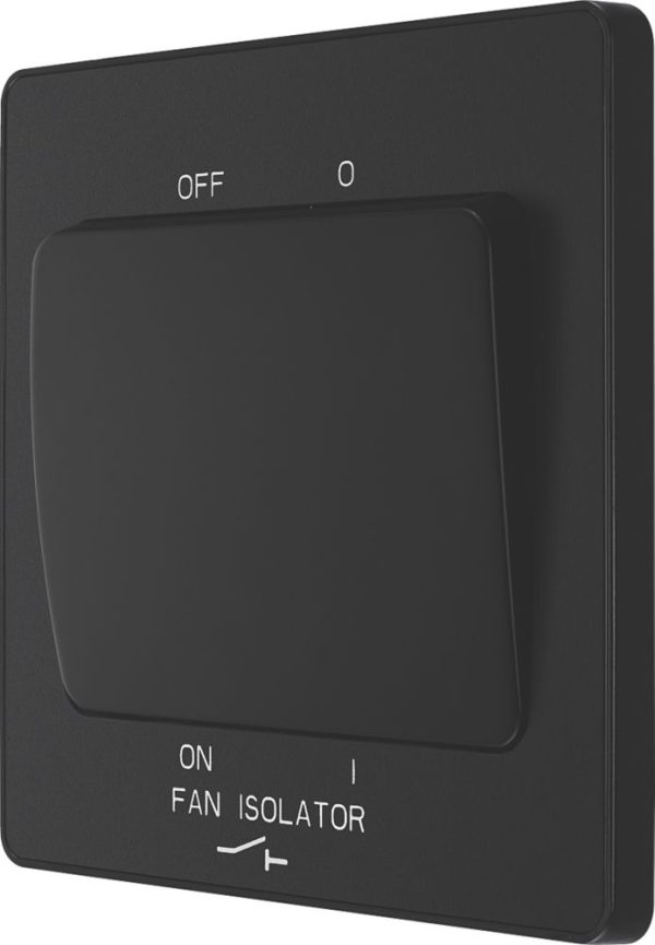 British General Evolve 10A 1-Gang 3-Pole Fan Isolator Switch Matt Black  with Black Inserts