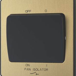 British General Evolve 10A 1-Gang 3-Pole Fan Isolator Switch Satin Brass  with Black Inserts