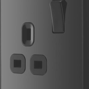 British General Evolve 13A 1-Gang SP Switched Socket Black Chrome  with Black Inserts