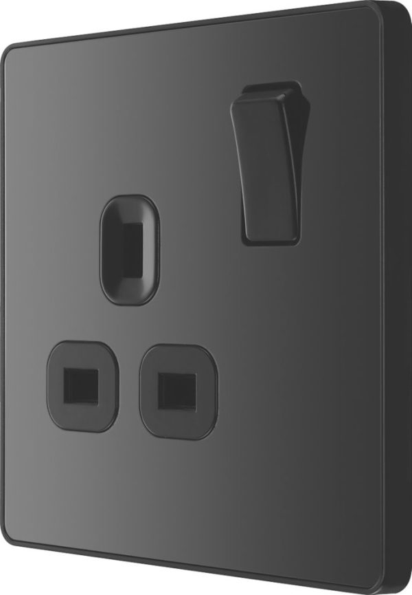 British General Evolve 13A 1-Gang SP Switched Socket Black Chrome  with Black Inserts