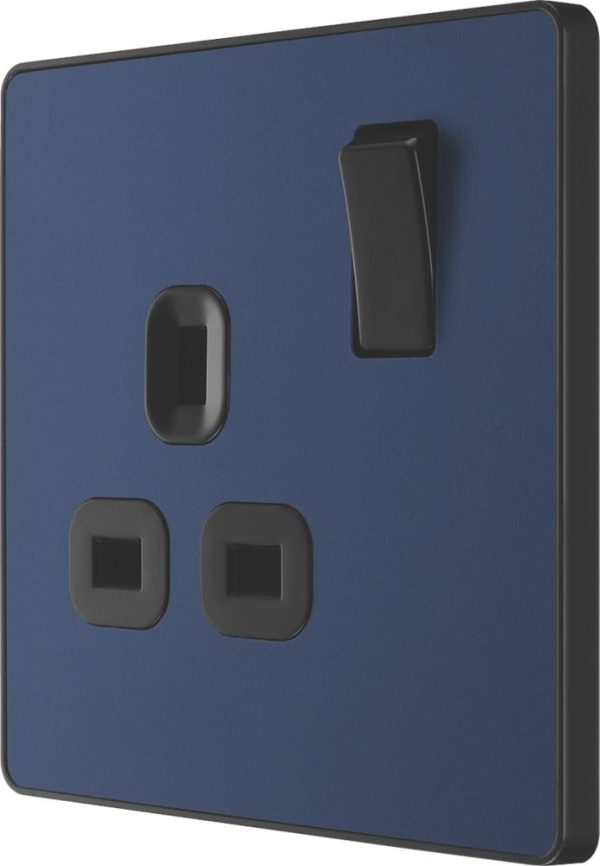 British General Evolve 13A 1-Gang SP Switched Socket Blue  with Black Inserts