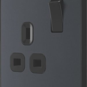 British General Evolve 13A 1-Gang SP Switched Socket Grey  with Black Inserts