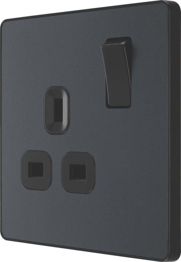 British General Evolve 13A 1-Gang SP Switched Socket Grey  with Black Inserts