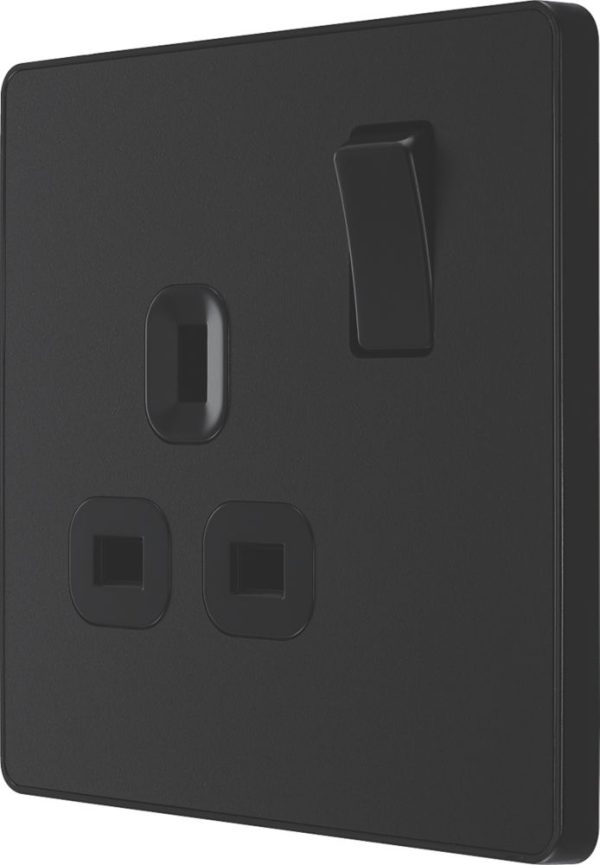 British General Evolve 13A 1-Gang SP Switched Socket Matt Black  with Black Inserts