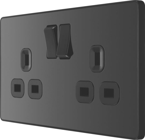 British General Evolve 13A 2-Gang SP Switched Socket Black Chrome  with Black Inserts