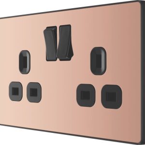 British General Evolve 13A 2-Gang SP Switched Socket Copper  with Black Inserts