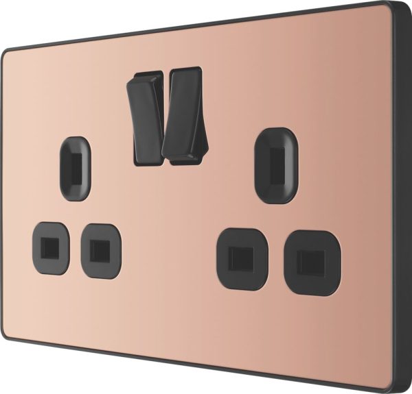 British General Evolve 13A 2-Gang SP Switched Socket Copper  with Black Inserts