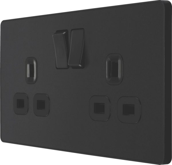 British General Evolve 13A 2-Gang SP Switched Socket Matt Black  with Black Inserts
