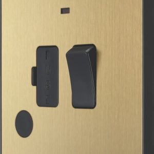 British General Evolve 13A Switched Fused Spur with LED Satin Brass with Black Inserts