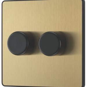 British General Evolve 2-Gang 2-Way LED Dimmer Switch  Satin Brass with Black Inserts