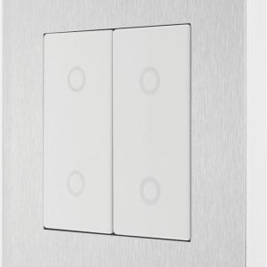British General Evolve 2-Gang 2-Way LED Double Master Touch Trailing Edge Dimmer Switch  Brushed Steel with White Inserts