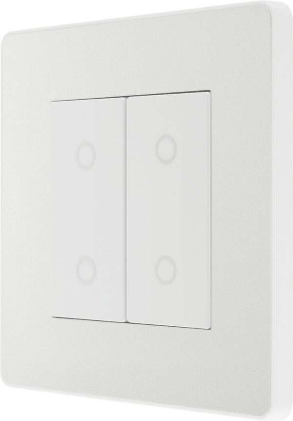 British General Evolve 2-Gang 2-Way LED Double Master Touch Trailing Edge Dimmer Switch  Pearlescent White with White Inserts