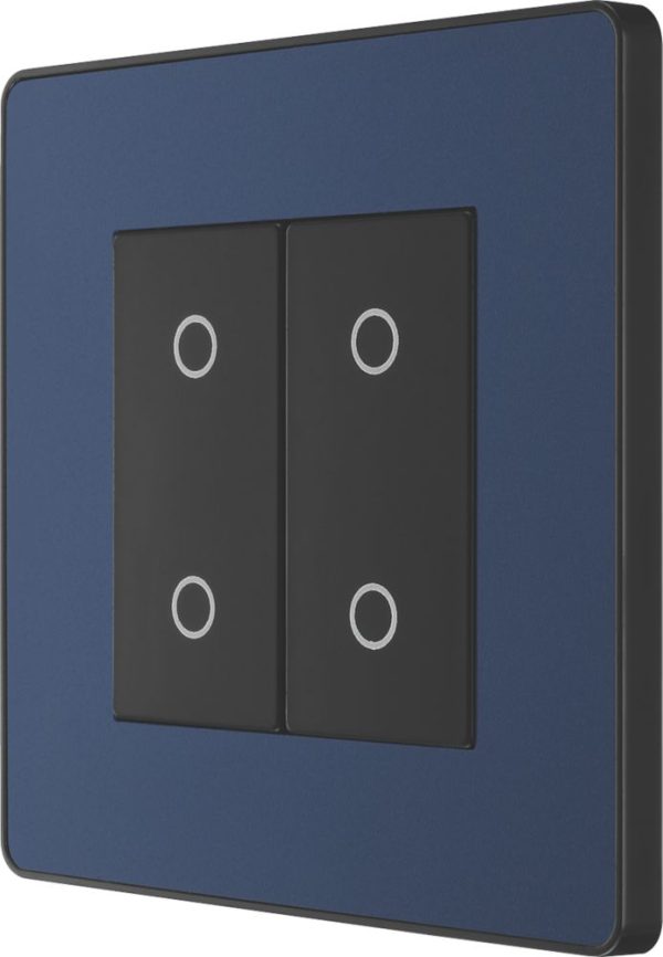 British General Evolve 2-Gang 2-Way LED Double Secondary Touch Trailing Edge Dimmer Switch  Blue with Black Inserts