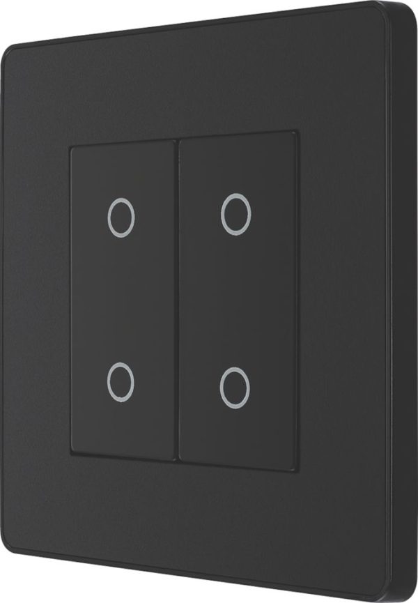 British General Evolve 2-Gang 2-Way LED Double Secondary Touch Trailing Edge Dimmer Switch  Matt Black with Black Inserts