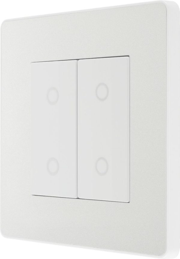 British General Evolve 2-Gang 2-Way LED Double Secondary Touch Trailing Edge Dimmer Switch  Pearlescent White with White Inserts