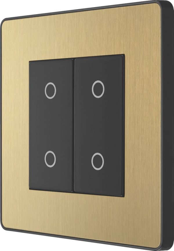 British General Evolve 2-Gang 2-Way LED Double Secondary Touch Trailing Edge Dimmer Switch  Satin Brass with Black Inserts