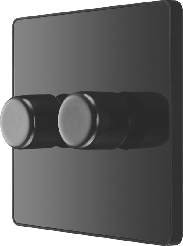British General Evolve 2-Gang 2-Way LED Trailing Edge Double Push Dimmer with Rotary Control  Black Chrome