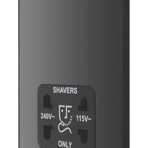 British General Evolve 2-Gang Dual Voltage Shaver Socket 115/240V Black Chrome with Black Inserts