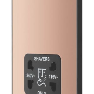 British General Evolve 2-Gang Dual Voltage Shaver Socket 115/240V Copper with Black Inserts