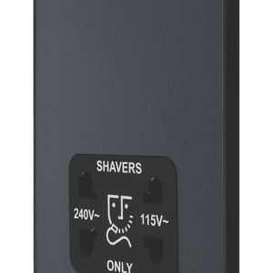 British General Evolve 2-Gang Dual Voltage Shaver Socket 115/240V Grey with Black Inserts