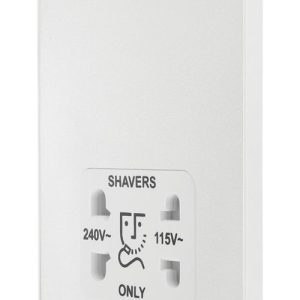 British General Evolve 2-Gang Dual Voltage Shaver Socket 115/240V Pearlescent White with White Inserts