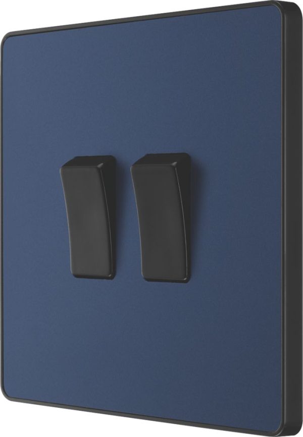 British General Evolve 20 A  16AX 2-Gang 2-Way Light Switch  Blue with Black Inserts