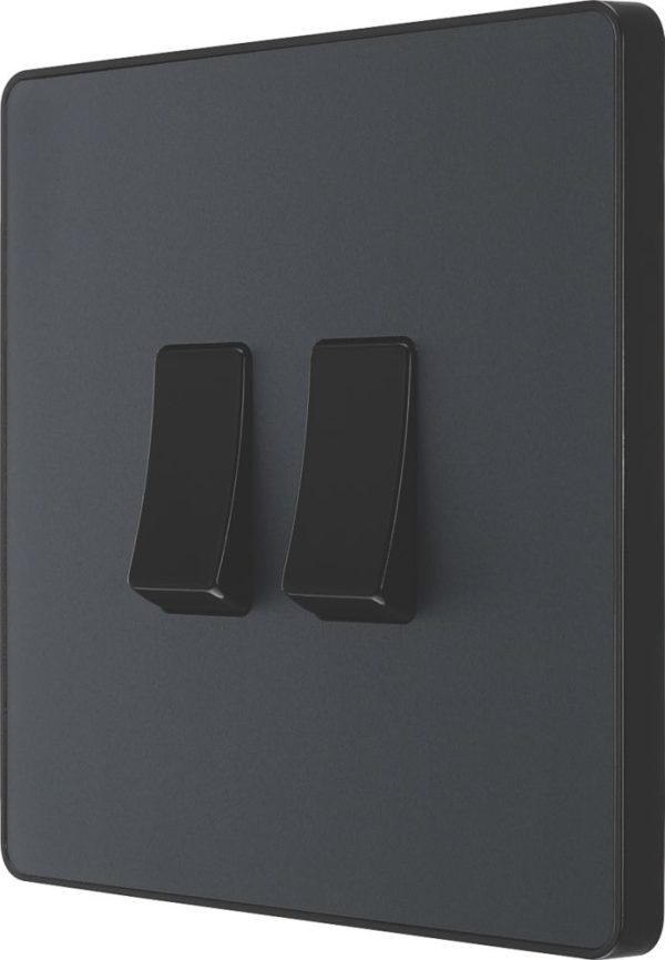 British General Evolve 20 A  16AX 2-Gang 2-Way Light Switch  Grey with Black Inserts