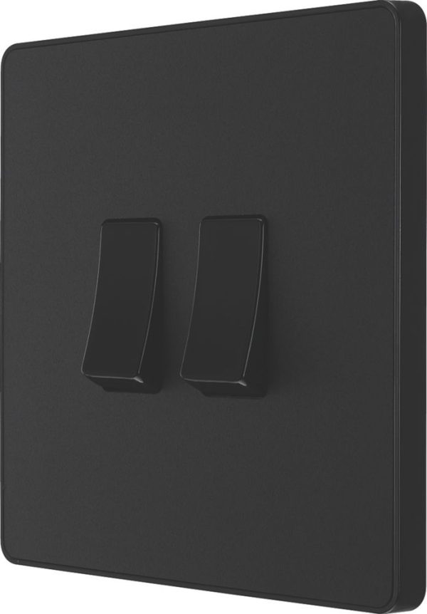 British General Evolve 20 A  16AX 2-Gang 2-Way Light Switch  Matt Black with Black Inserts