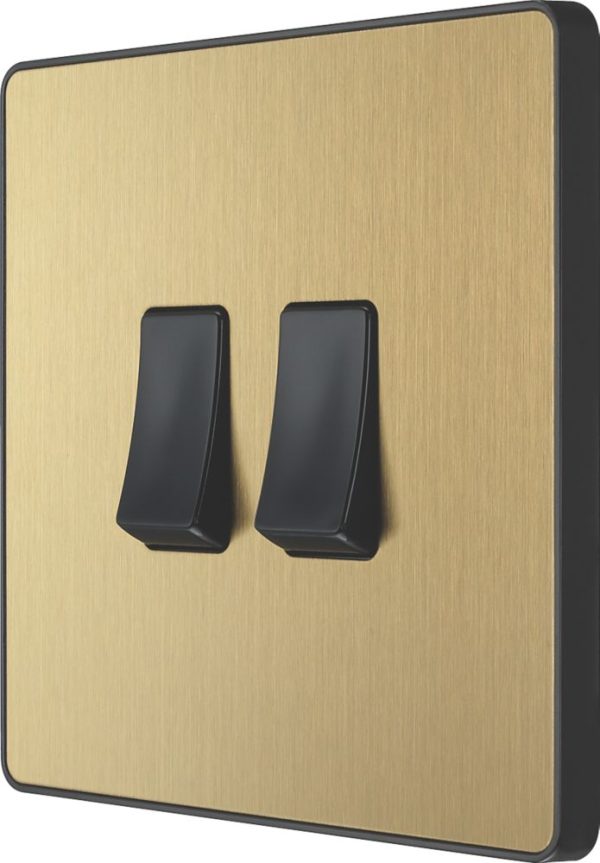 British General Evolve 20 A 16AX 2-Gang 2-Way Light Switch  Satin Brass with Black Inserts