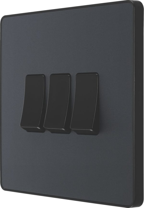 British General Evolve 20 A  16AX 3-Gang 2-Way Light Switch  Grey with Black Inserts