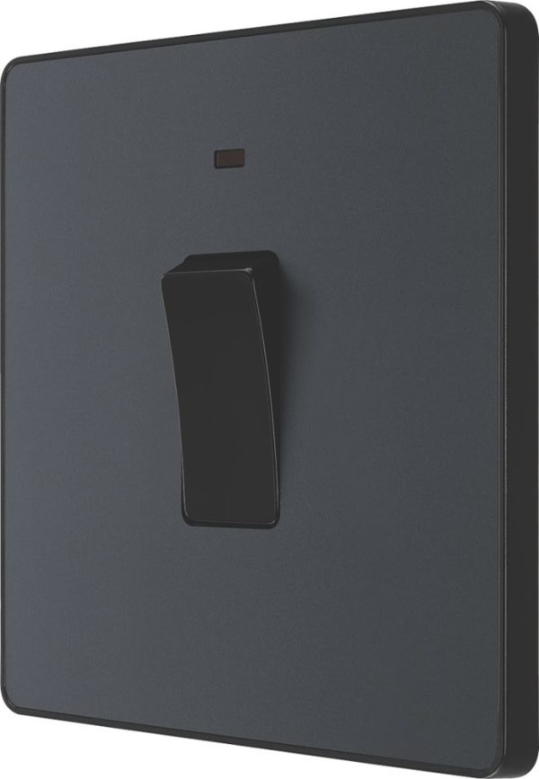 British General Evolve 20A 1-Gang DP Control Switch Grey with LED with Black Inserts
