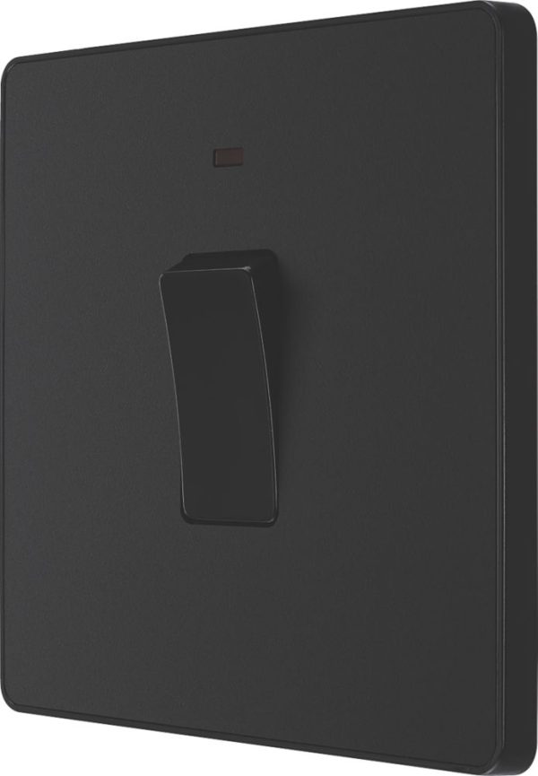 British General Evolve 20A 1-Gang DP Control Switch Matt Black with LED with Black Inserts