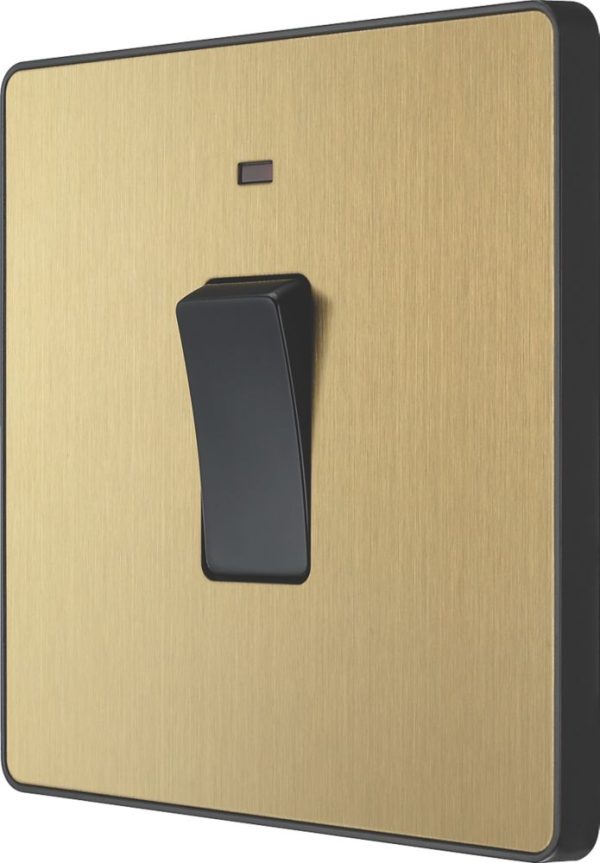 British General Evolve 20A 1-Gang DP Control Switch Satin Brass with LED with Black Inserts