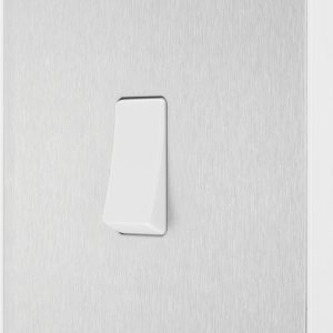 British General Evolve 20A 16AX 1-Gang 2-Way Light Switch  Brushed Steel with White Inserts