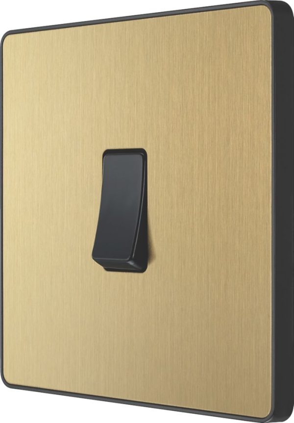 British General Evolve 20A 16AX 1-Gang 2-Way Light Switch  Satin Brass with Black Inserts