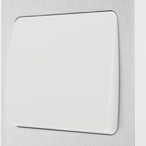 British General Evolve 20A 16AX 1-Gang 2-Way Wide Rocker Light Switch  Brushed Steel with White Inserts