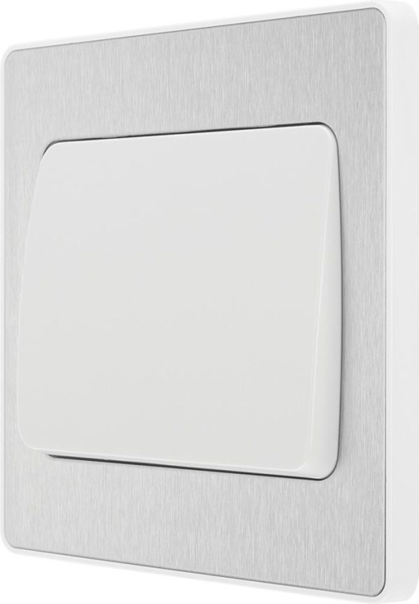 British General Evolve 20A 16AX 1-Gang 2-Way Wide Rocker Light Switch  Brushed Steel with White Inserts