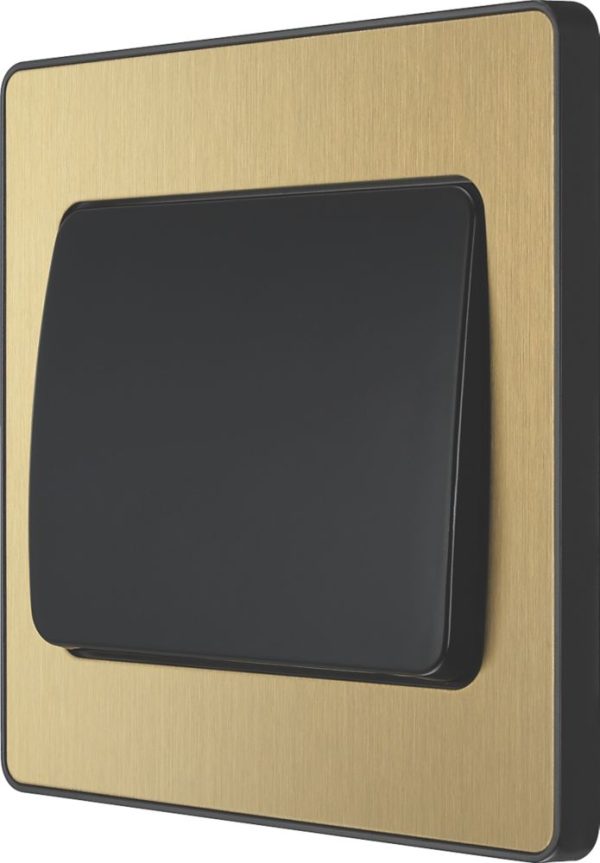 British General Evolve 20A 16AX 1-Gang 2-Way Wide Rocker Light Switch  Satin Brass with Black Inserts